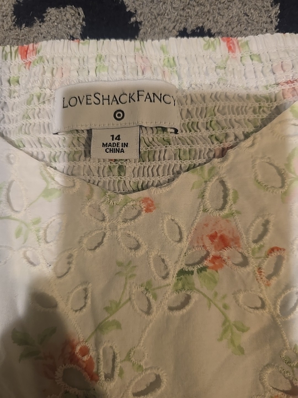 Loveshack Fancy Size 14 100% Cotton White Floral Eyelet Dress with Puff Sleeves - Picture 2 of 16